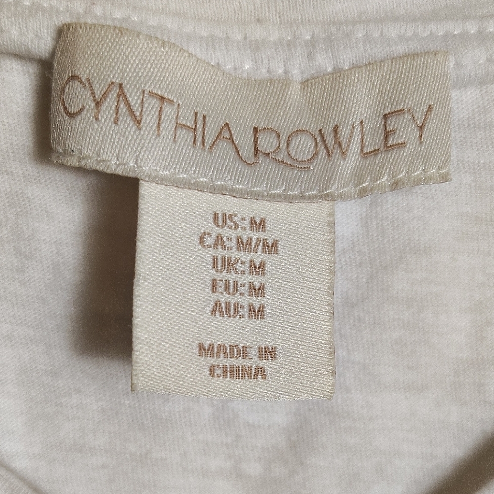 Cynthia Rowley White Relaxed V-Neck Short Sleeve Tee - Picture 2 of 3